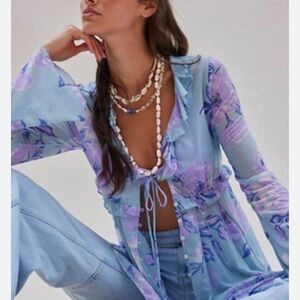 NWT Free People Blue Floral Blouse